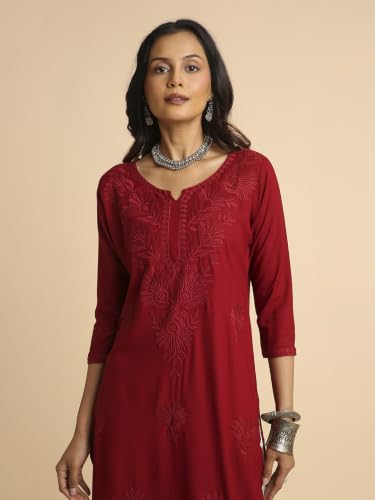 Image of RATAN Rayon Straight Lucknowi Chikankari Ethnic Wear Kurta for Women