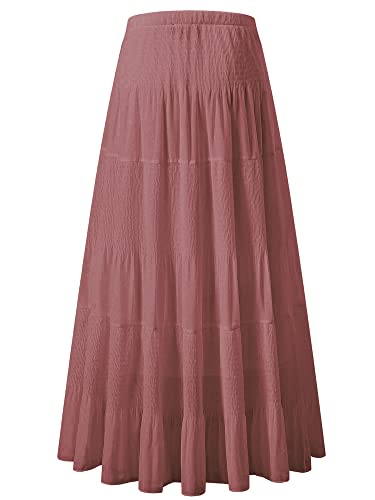 Nashalyly Women's Chiffon Elastic High Waist Pleated A-Line Flared Maxi Skirts(1-Brown,Xl) #TOP1