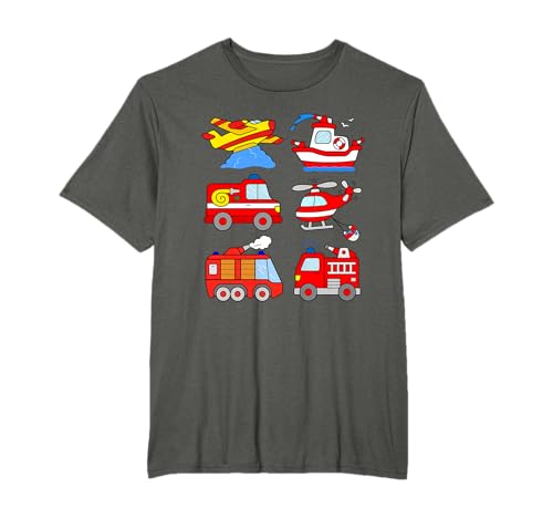 Camions de Pompiers Voiture Bateau Avion Hélicoptère Enfant T-Shirt