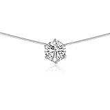 PRAYMOS 925 Sterling Silver 2 Carat Cubic Zirconia Necklace for Women Gifts Solitaire Necklace Daint