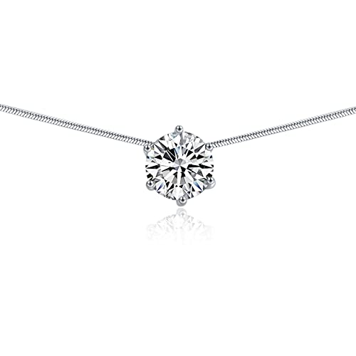PRAYMOS 925 Sterling Silver 2 Carat Cubic Zirconia Necklace for Women Solitaire Necklace Dainty Simple Chocker Necklace Jewelry Gifts