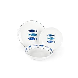 Excelsa 50249 Ocean 18-delig tafelservies, porselein, wit/azuurblauw
