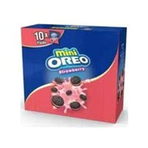 Image of Oreo Mini Strawberry Sandwich Biscuit 10 Mini Bag (10 X 20.4G) Box, 204Gram, Blue & Pink (Pack of 3)