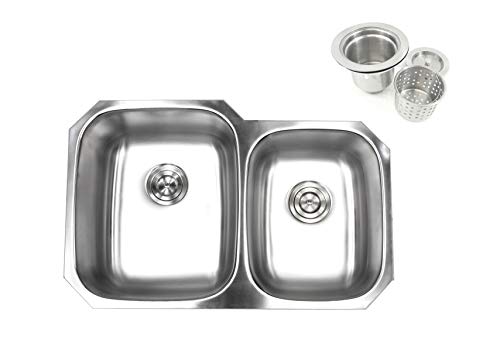 Kingsman 32 inch 18 Gauge Durable Stainless Steel Undermount Drop In Double Bowl (60/40) Kitchen Sink (Sink with Strainer) Kingsman 32 inch 18 Gauge Durable Stainless Steel Undermount Drop In Double Bowl (60/40) Kitchen Sink (Sink with Strainer)
