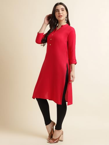 Image of Fabclub Women's Rayon Solid Plain Straight Kurti