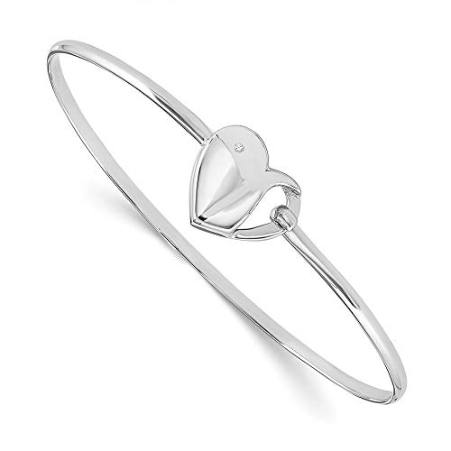 925 Sterling Silver Diamond Heart Bangle Bracelet Fine Jewelry For Women Gifts For Her, 7