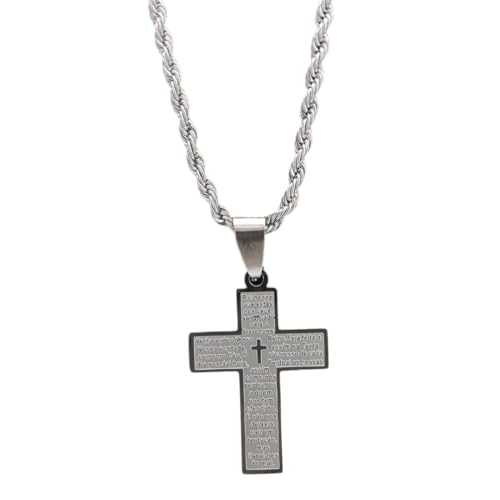 Corrente Masculina Cordão Baiano Com Pingente Crucifixo Pai Nosso Corrente Masculina 70cm Aço