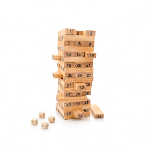 Image of Wooden Kids Tumbling Tower Number Game Blocks Set 54 PCS- Mini Stacking Tower for Indoor Stacking & Balancing Play,Wooden Building Block,Party Game,Brain Teaser-4 Dices (Kids (Mini) Tower)