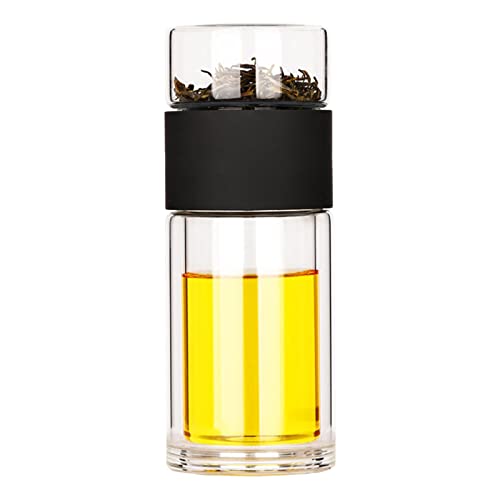 Infuseur à thé portable double verre bouteille d'eau avec filtre noir 360 ml