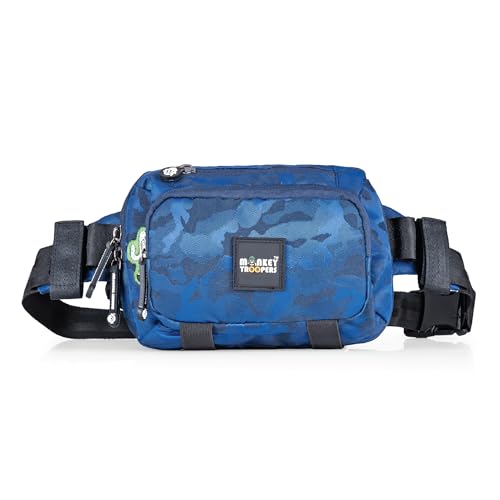 Image of MONKEY TROOPERS Spee Bikers Crossbody Bag for Men & Women, Blue-Camo | Lightweight, Water Resistant, Mounts on Bike Tank, Handle, Touch-Sensitive Mobile Pocket, Key Hook, Quick Pockets Waist Bag