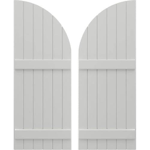 Ekena Millwork ARW101BQ621X83STH Americraft Six 2 Exterior Real Wood Joined Board-n-Batten Shutters w/Arch Top (Per Pair), 83-in. H, Hailstorm Gray