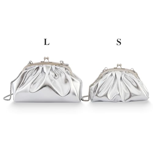 Image of BRYCTSISEN Pleated Evening Vegan Leather Clutch Handbag Purse Metallic PU Cloud Shoulder Bag for Women Evening Purse Handbag