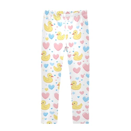 Yellow Ducks Girls' Leggings Toddler Doodles Pink Blue Hearts Kids Yoga Pants Dance Active Tights 4T
