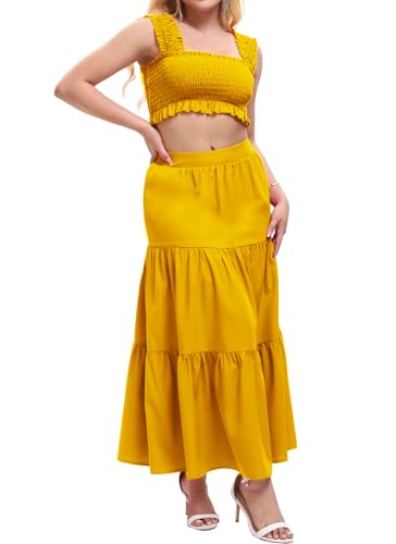 Image of Women's 2 Piece Beach Skirts Sexy Party Dress Crop Top and Long Skirt Sets