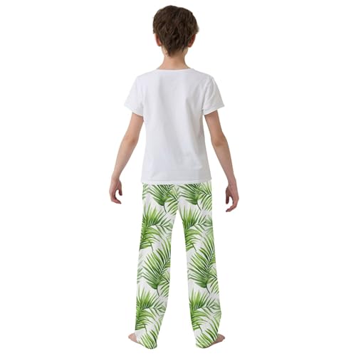 Green Leaves Long Pajama Pants Elastic Waist PJ Bottoms with Pockets S A1105784
