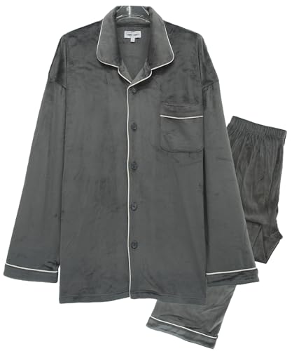 [ニシキ] パジャマ メンズ 長袖 冬 あったかい M～3L ストレッチベロア 前開き 上下セット 長ズボン ルームウェア 部屋着 (ﾀﾞｰｸｸﾞﾚｰ/LL/66038)