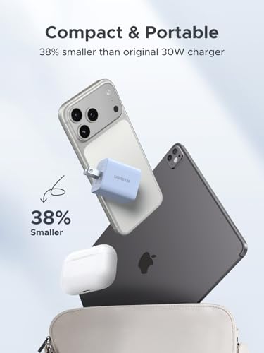 Image of UGREEN 3-Port 30W USB C Charger Block, GaN II Type C Fast Charging, Blue | 2 USB-C & 1 USB-A, Compact Size, Multiple Protection, for iPhone 17 /16 /15, Galaxy S26 /S25, iPad, MacBook Neo /Air