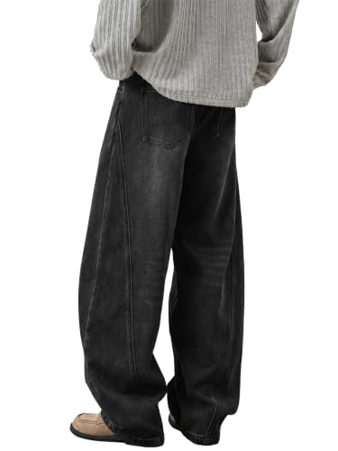 Areant Mens Baggy Hip Hop Jeans Wide Leg Loose Fit Vintage Jeans Relaxed Fit Skater Denim Pants with Elastic Waist Black XX-Large — view 5