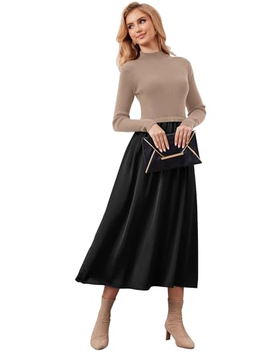 Image of Lauweion Women's Turtleneck Sweater Maxi Dress Long Sleeve Slim Fit Ribbed Knit Pullover Jumper Top Fall Flowy Long Dresses