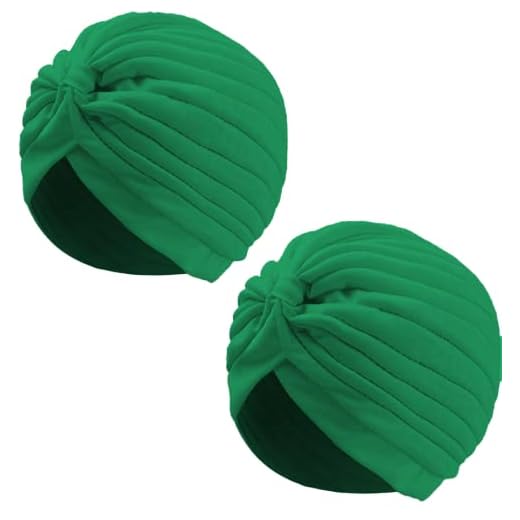 Plisado Cabeza Turbante Gorra Sombrero India Capucha de Turbante de Sol Árabe Festival Vintage Color Liso Unisex (Verde x 2)