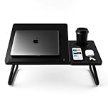 Laptop Bed Table with Foldable Legs & Cup Holder - Adjustable Folding Laptop Desk for Bed, Sofa, Floor or Office - Portable Lap Desk Tray with Book & Notebook Stand (Black)