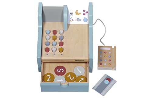 Foto von Kindsgut Spielkasse aus Holz für Kinder, Kaufladen Zubehör in dezenten Farben und schlichtem Design, inklusive Kartenlesegerät und Spielgeld, hochwertige Qualität