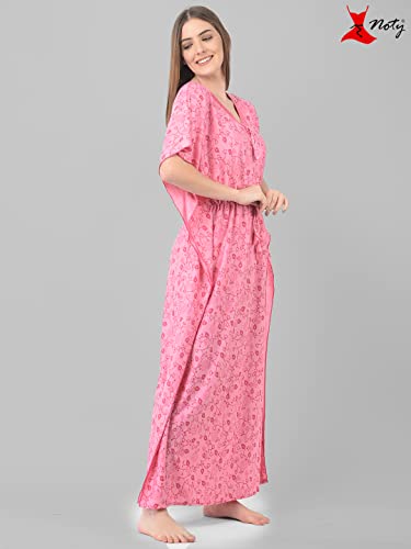 Noty Women's Soft Cotton Kaftan Maxi Nightgown Nighty Nightdress Nightwear -V-Neck- Floral - Image 3