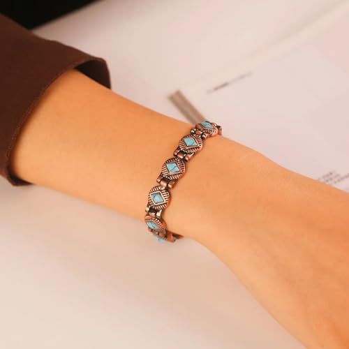 Image of Copper Bracelet for Women 99.9% Pure Copper Crystal Bracelets Link Chain Charm Jewelry Present 3500 Gauss with Adjustment Tool