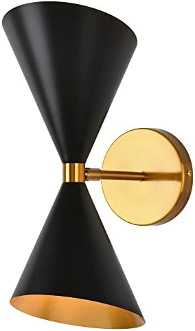 Pomitos Black and Brass Wall Sconce, 1 Set with 2 Light Mid Century Modern Wall Sconce Matte Black Vanity Light，Wall Light Indoor for Bedroom, Living Room, Hallway