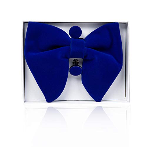 Image of GUSLESON Mens Solid Plaid Velvet Pre-tied Adjustable Bow Tie and Pocket Square Cufflink Set with Gift Box