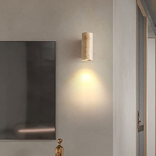 Pamler PA-07ML-07ER Natural Yellow Travertine Led Wall Lights Japanese Wabi-Sabi Style Black Walnut Lamp Base Wall Sconces Bedroom Bedside B&B Aisle Living Room Backdrop Decorative Wall Lighting Fixtures  thumb #3