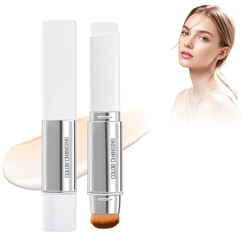2-in-1 Farbwechselnder Foundation Stick, Leichter Langanhaltender Concealer Stick mit Voller Deckkraft, White Foundation mit Pinsel für Natürlichen Makellosen Make-up-Look Natürlich 15g