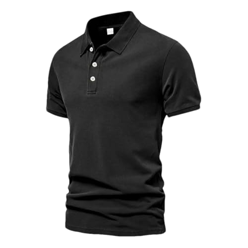 T-shirt en sergé pour homme haut de gamme style Harajuku uni à boutons coupe fitness