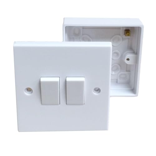 Double Wall Switch & Back Box Pattress. 2 Gang 2 Way Switched Electrical