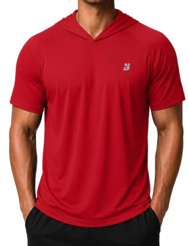 Roadbox Mens Short Sleeve Hoodie Lightweight Workout Hooded T Shirts UPF 50+ Quick Dry Athletic Gym Running Sweatshirt