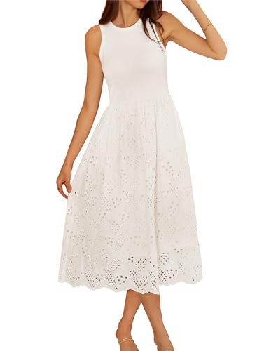 GRACE KARIN Vestido de verano para mujer, sin mangas, cuello redondo, corte en A, con bolsillos, informal, para vacaciones, Color blanco., XXL