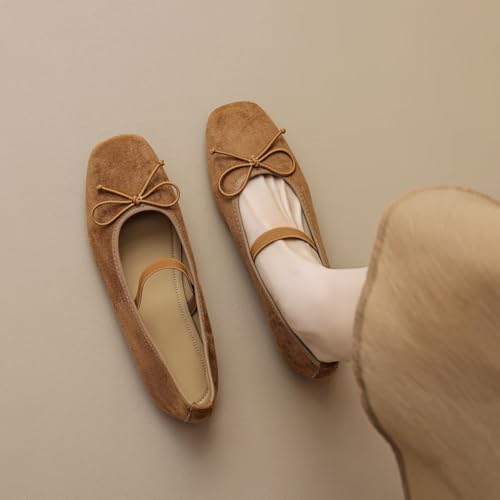 LUXINYU Women Bowknot Flats Comfortable Square Toe Light Weight Elastic Strap Ballet Flats Casual Dress Office Shoes4