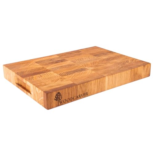 Woodcarver Endgrain Schneidebrett Eiche 35x25x4 cm Kompaktes Küchenbrett aus Massivholz Messerfreundlich & Selbstheilend Handgefertigt & Geölt Ideal für kleine Küchen (35 x 25 x 4)