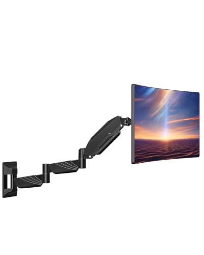 Image of MOUNTUP Long Arm Monitor Wall Mount for 17-32 inch Screens, Supports 4.4-17.6lbs, Long Reach Arm Extends Up to 27.97 inch, Copmuter Wall Mount Monitor Arm, Full Motion Tilt Swivel Rotation, VESA 75x75 100x100