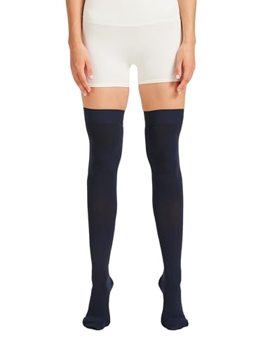 Image of NURCOM 15-20 mmHg Medical Compression Stockings with Dot Silicone Band, Closed Toe Thigh High Compression Socks for Women & Men, Graduated Support Stockings for Varicose Veins, Edema, Navy Blue,Small