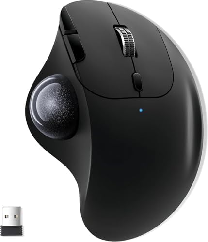 Ewin Trackball Mouse, Bluetooth & 2.4 GHz Compatible, 3 Devices Simultaneously Connected, Trackball, New Model, Wireless Mouse, Thumb, Silent Type, High Precision, Ergonomics, Instant Connection,