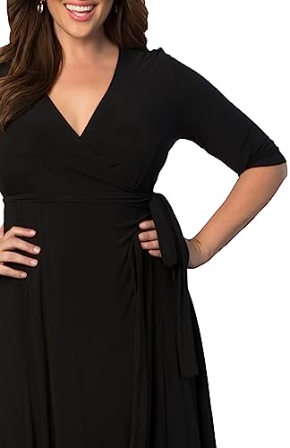 Kiyonna Plus Size Essential Midi Wrap Dress with Sleeves | Cocktail, Party, Wedding Guest or Work2