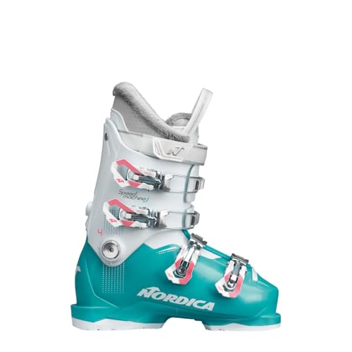 Nordica Speedmachine J4 Kid's Alpine Ski Boots (Light Blue/White/Pink, 25.5)
