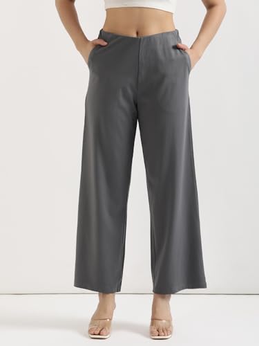 Image of SAADAA Palazzo Pants for Women Half-Elasticated Waistband | Palazzo for Women in Airy Linen Fabric | Regular Fit Mid Rise Waist & Deep Pockets | Versatile Formal & Casual Wear |