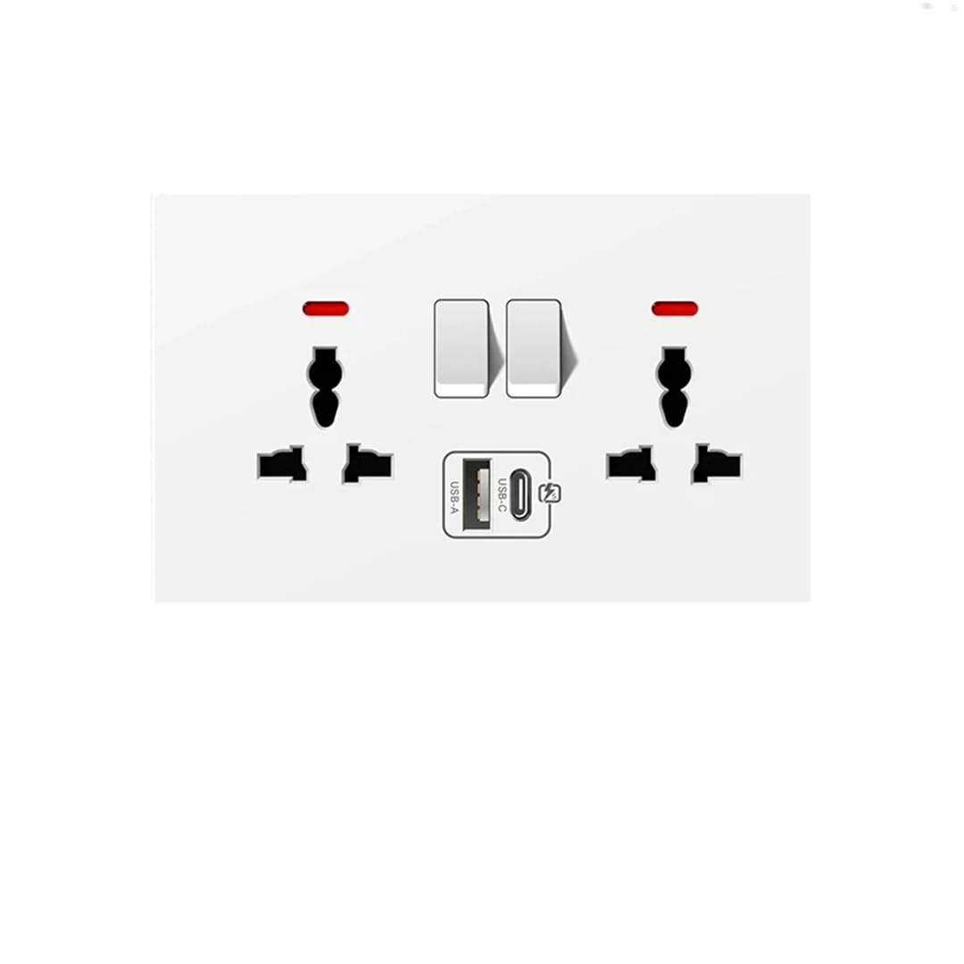 Prise Murale De Charge Rapide De Type C 20 W, Double Interrupteur, Prise De Courant Blanche, Interface USB Standard Britannique