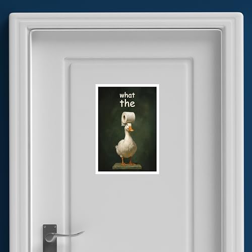 Image of Rekoframes Funny Duck with Toilet Paper Bathroom Poster, Self Adhesive, Water Resistant, 8.2x11.5 Inch, Humorous Restroom Decor (Duck)