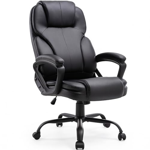 Ergonomic Desk Chair, Pu Leather Computer Chair With Padded Armrests, Adjustable Height Swivel Task Chair (1)