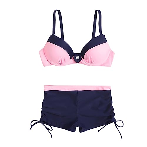 Bikini Mujer Push Up con Relleno 2026 Traje de Baño Sujetador Relleno Biquini con Tirantes Delgados Ajustables Bikinis Color Block Fruncido Transpirable Ropa Playa Piscina Swimsuits (L)