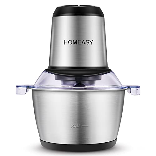 Hachoir Électrique Avec Bol Acier Inox 2L, Hachoir à Viande 350W Avec 4 Lames Amovibles pour Hacher Viande, Oignon, Herbes, Fruit Sec Rapide et Sans Efforts