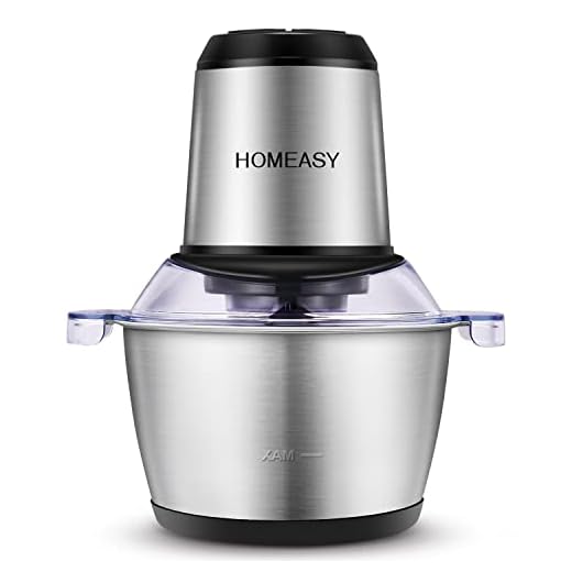 HOMEASY Hachoir Electrique Viande Avec Bol en Acier Inox 2L, Hachoir Viande 350W Avec 4 Lames pour hacer Viande, Oignon, Herbes, Fruit Sec Rapide et Sans Efforts